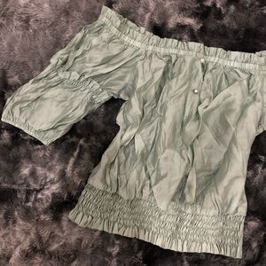 GREEN LIGHT MINT OFF SHOULDER WITH BUTTONS TOP